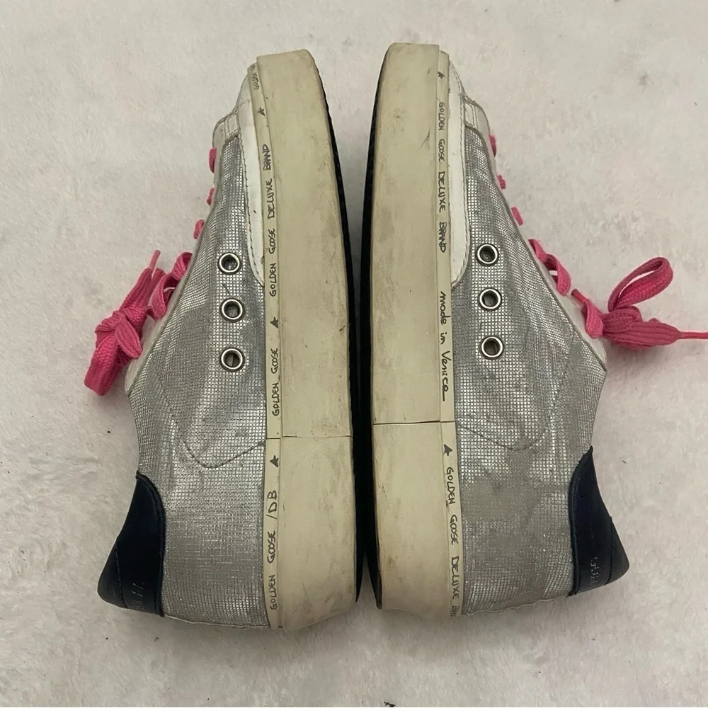Golden Goose Hi Star sneakers in glitter with checkered pattern and white star